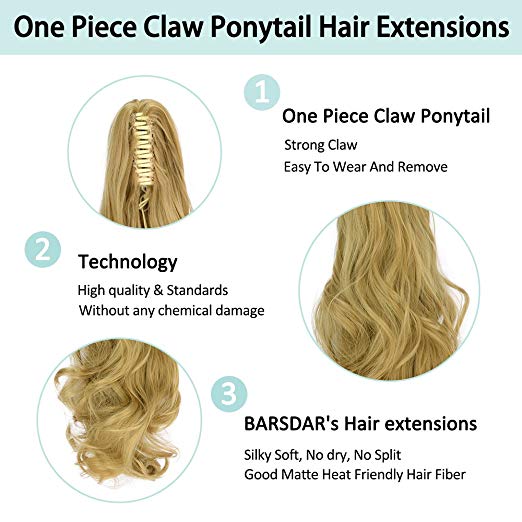 20〞Claw Ponytail Clip in Hair Extensions Hairpiece Synthetic Light Curly Soft Silky Nature Looking Heat-Resisting Different Colors for Women Fashion and Beauty-24/27#